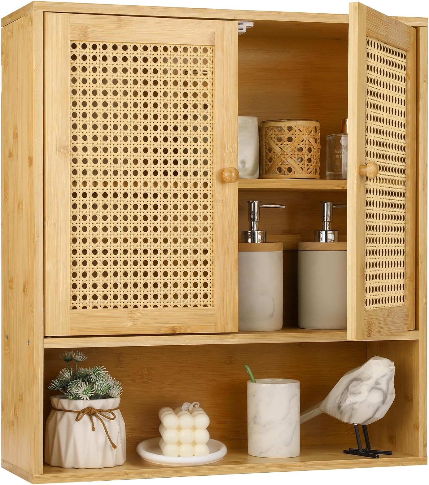 Amazon.com: OKD Natural Rattan Bathroom Wall Cabinet, Modern Boho ...