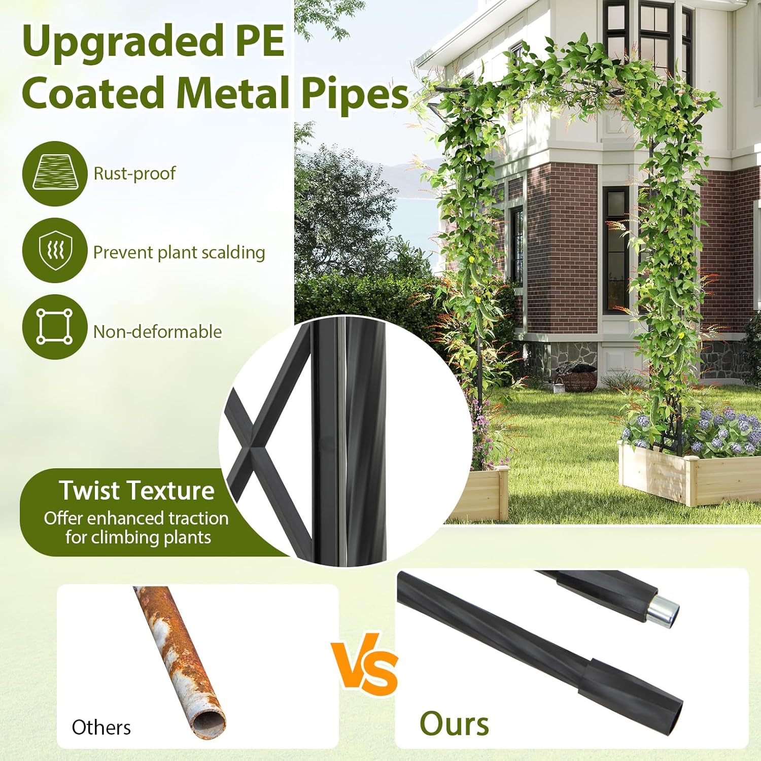 Happygrill 83" Garden Arch for Climbing Plants, Heavy-Duty Garden Arbor with Upgraded Metal Frame, Tall Plant Support Stand for Vines Flowers, Outdoor Archway for Lawn Wedding Party Decoration