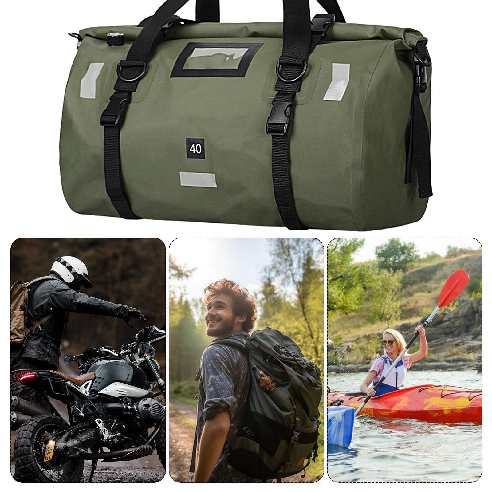 Motorradgepäck, Motorradtasche - 40 Liter Motorrad-Trockentaschen | Schwerlast-Trockentaschen mit reflektierenden Streifen, Seitentaschen für Motorrad-Ski-Reisen