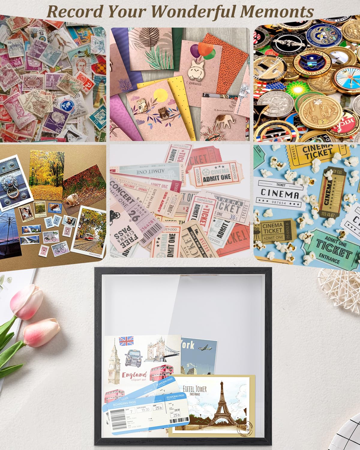 Abenteuer-Archivbox, 30,5 x 30,5 cm, Reisebox für Erinnerungen, Reise-Schattenbox-Rahmen mit Schlitz, Abenteuerbox, Andenken-Vitrine, perfekt für Reisen, Memento, Vitrine, Reisedekor, Geschenk