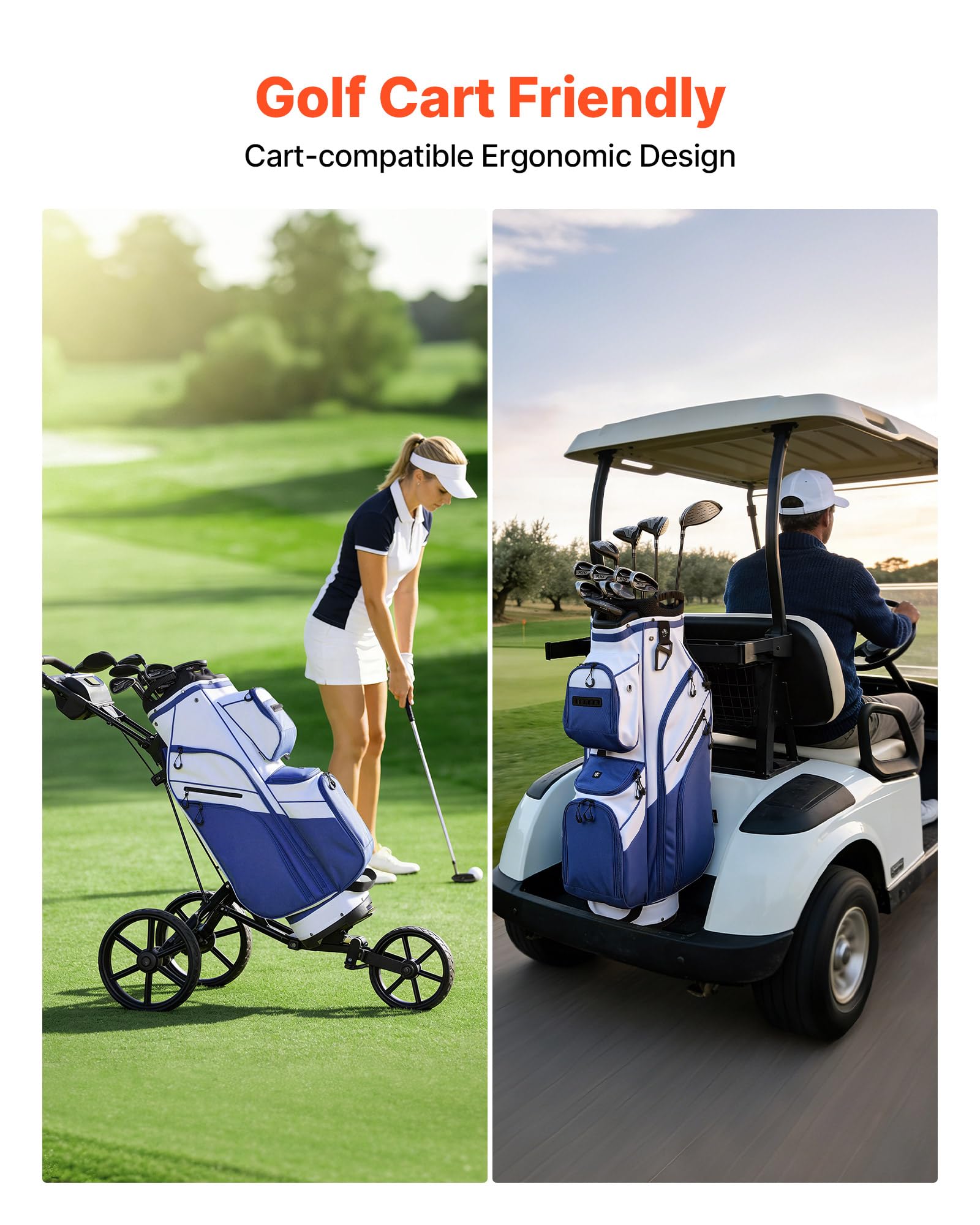 VEVOR Golfbag mit 15-facher Einteilung, Golftasche mit Ergonomischem Schultergurt Durchgehenden Trennfächern Regenhaube Stautaschen, Caddybag aus Leichtem Polyester für Herren Damen Golf Cartbag