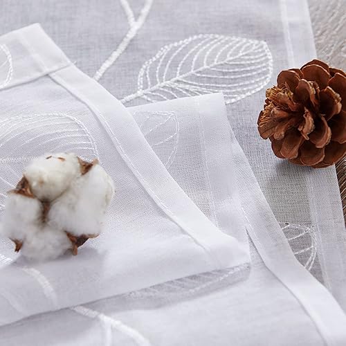 Miniatura 8 de Topick Cenefa transparente blanca con diseño bordado de hojas, bolsillo para barra, dormitorio, sala de estar, cenefas de ventana, 1 panel de 18