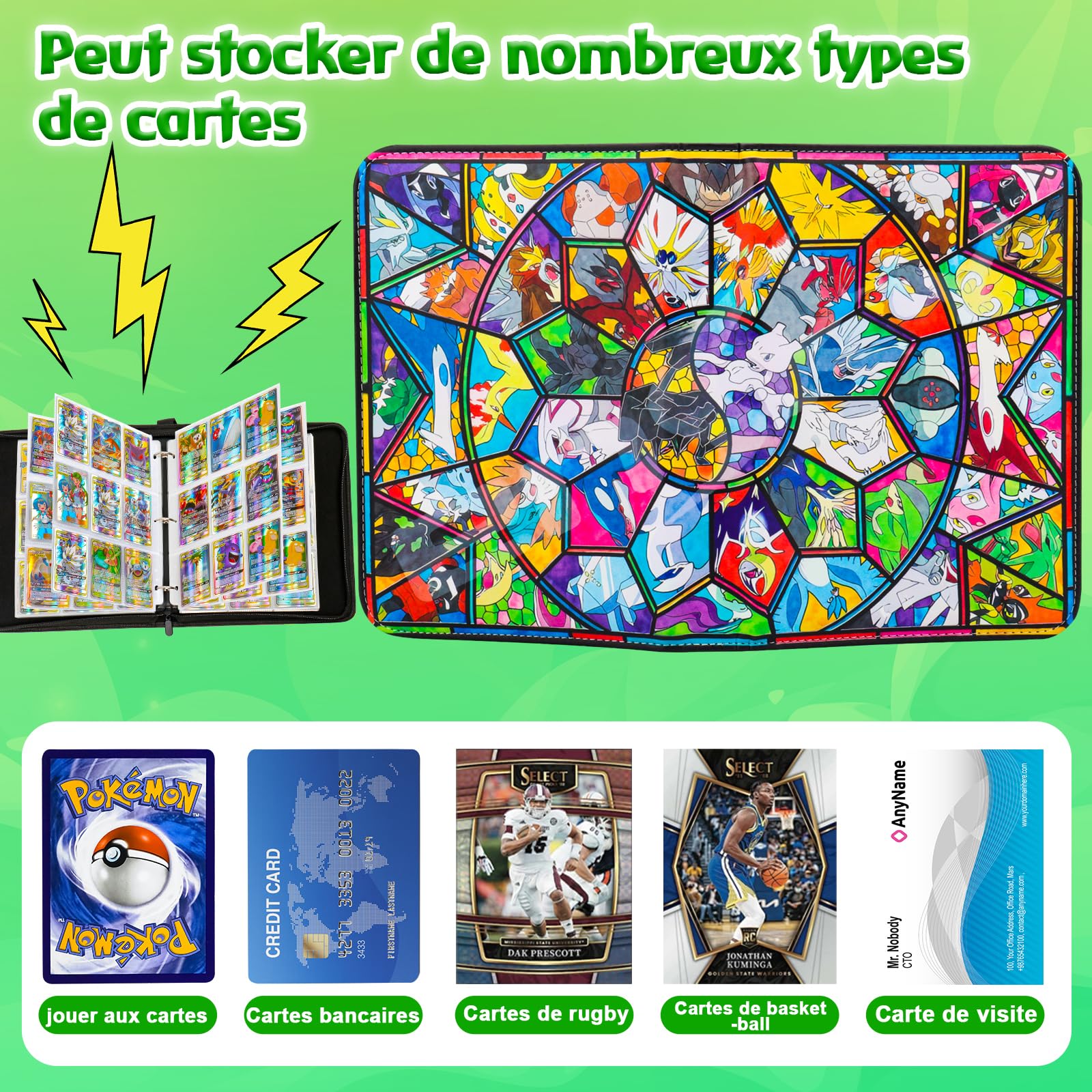 Classeur Carte,Capacité de 50 pages de 900 Cartes, Porte Cartes,Organisateur de cartes,Porte Cartes en cuir Imperméable Fermeture éclair, un cadeau les garçons et les filles - CM900