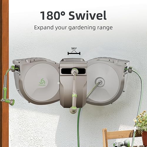 Miniatura 4 de PINWHEEL Carrete de manguera de jardín retráctil de 58 pulgadas y 100 pies, manguera retráctil automática con boquilla rociadora de 10 patrones,