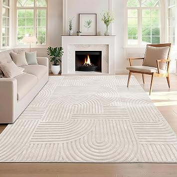 SHACOS Large Rugs Living Room, Fluffy Short Pile Washable Rug 200x290 cm Anti Slip Area Rugs Modern Carpet Rug for Bedroom, Dining Room, Beige