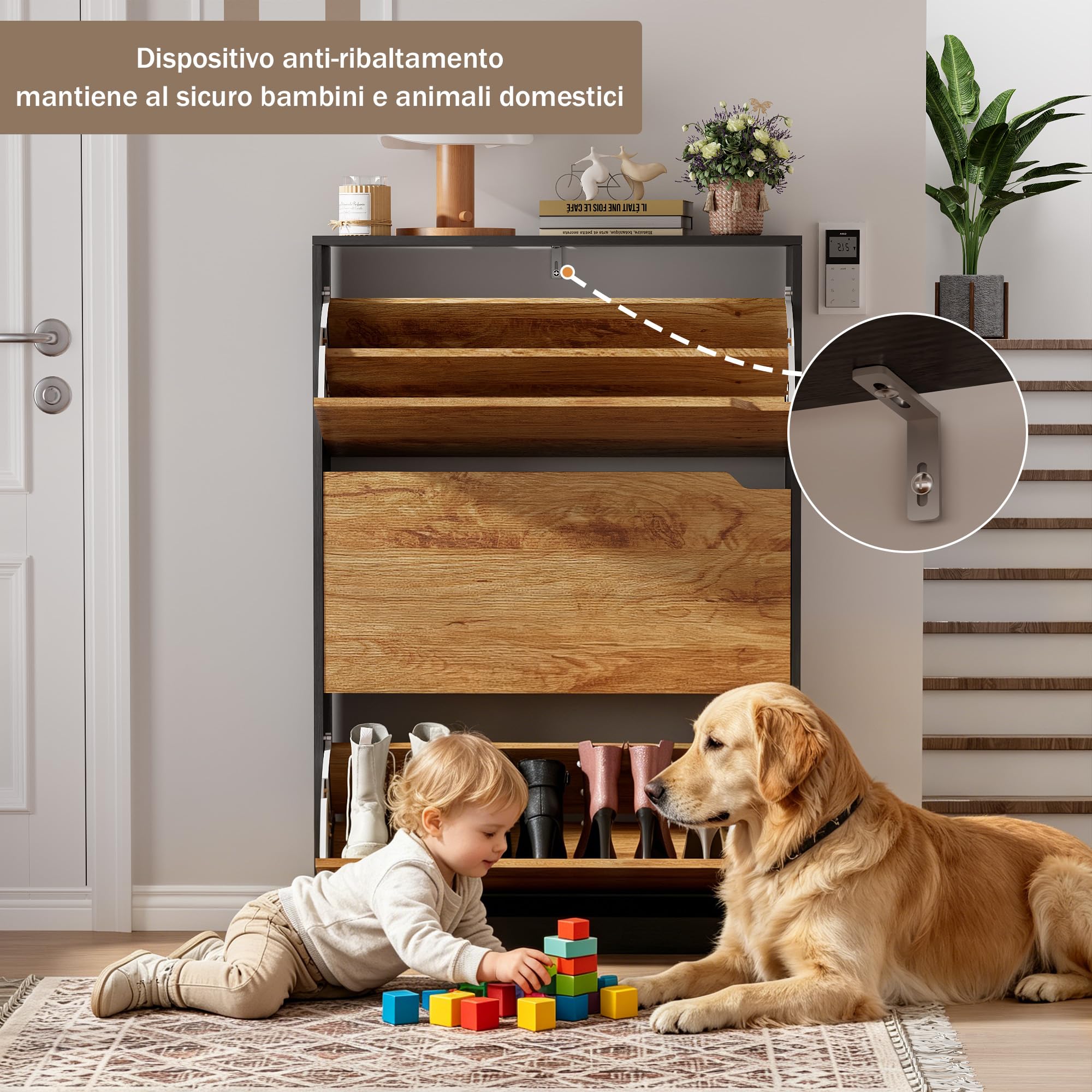 Scarpiera Salvaspazio Slim Scaffali portascarpe Slim Scarpiera a 3 ante Può contenere 24-30 paia di scarpe 80x24x118cm Nero e Arancione (EUR≤45)