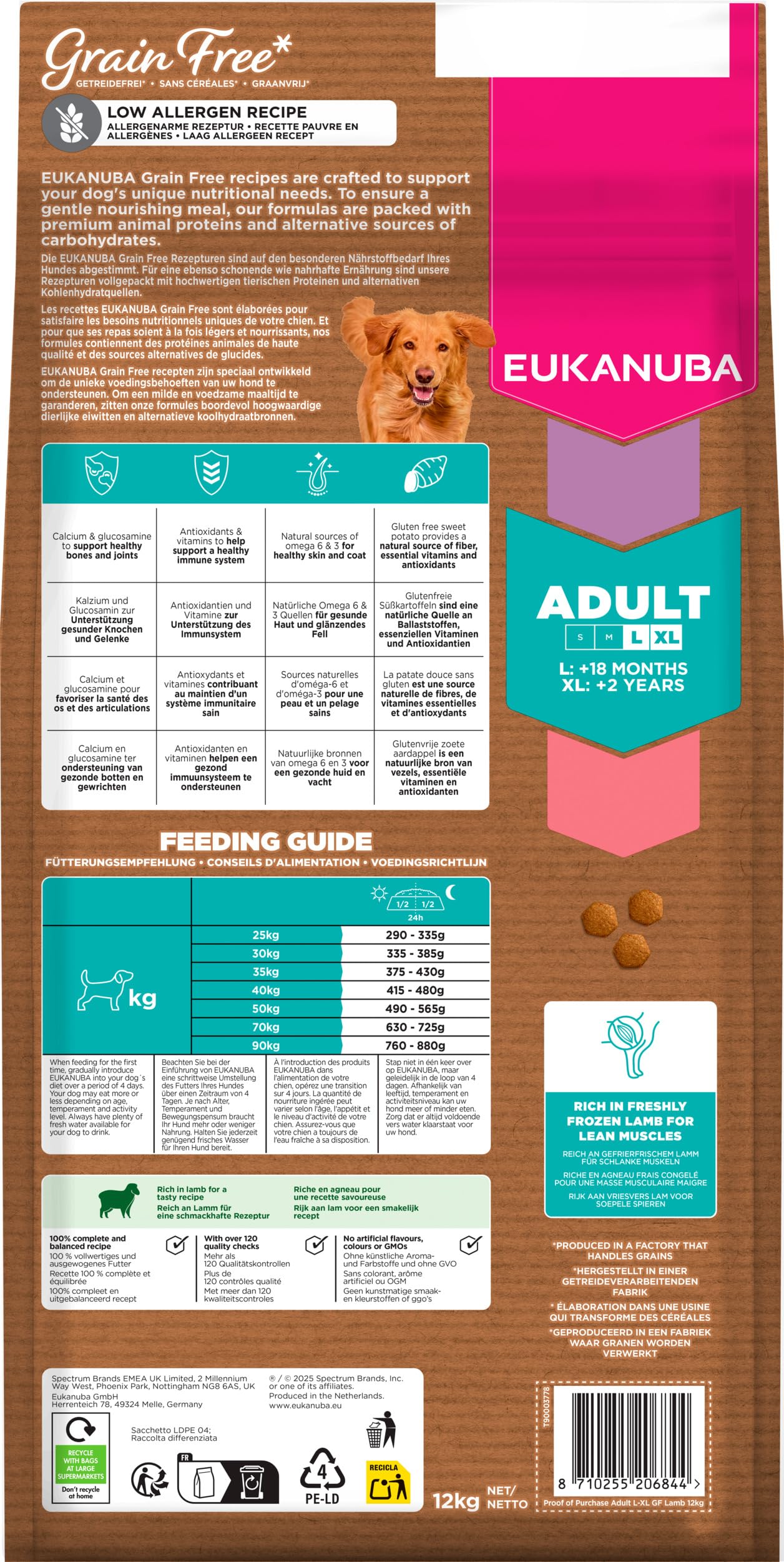 Eukanuba, alimento para Perros sin Cereales con Cordero para Razas Grandes - Alimento seco Premium sin Cereales para Perros Adultos, 12 kg