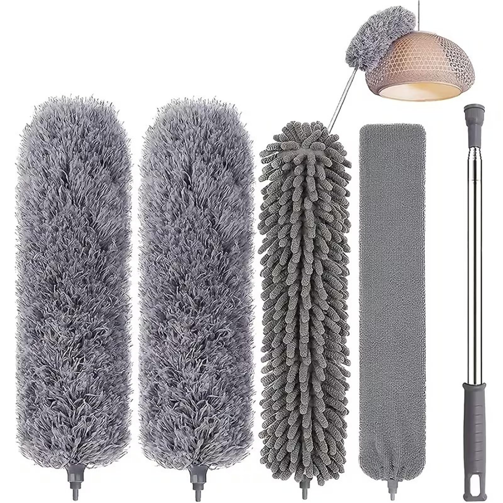 Extendable Dusters For Cleaning 5pcs Expandable Bendable Cleaning Kit With Stainless Steel Pole - Washable Feather Duster