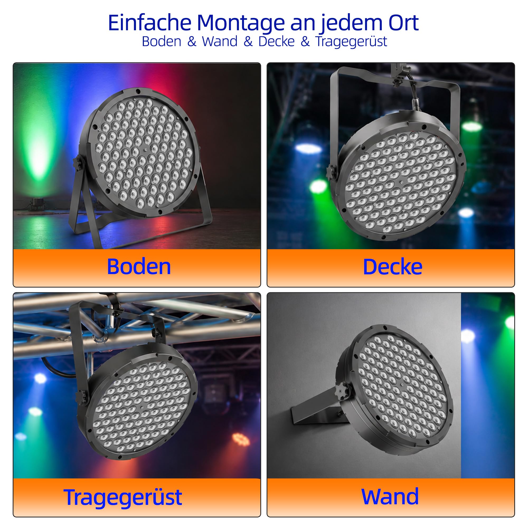 Confezione da 2 fari LED PAR (84 × 1 W RGB 3 in 1 LED, DMX512, Sound-to-Light) – 0-100% dimmerabile, angolo di diffusione 25°, illuminazione per palcoscenico per DJ, matrimoni, feste, chiesa