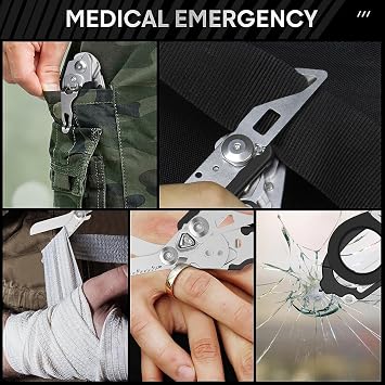 6 in 1 Raptor Response Emergency Shears, Multi Tool Pliers Shears, Tactical Folding Pliers with Strap Cutter and Glass Breaker (Black with Holster)