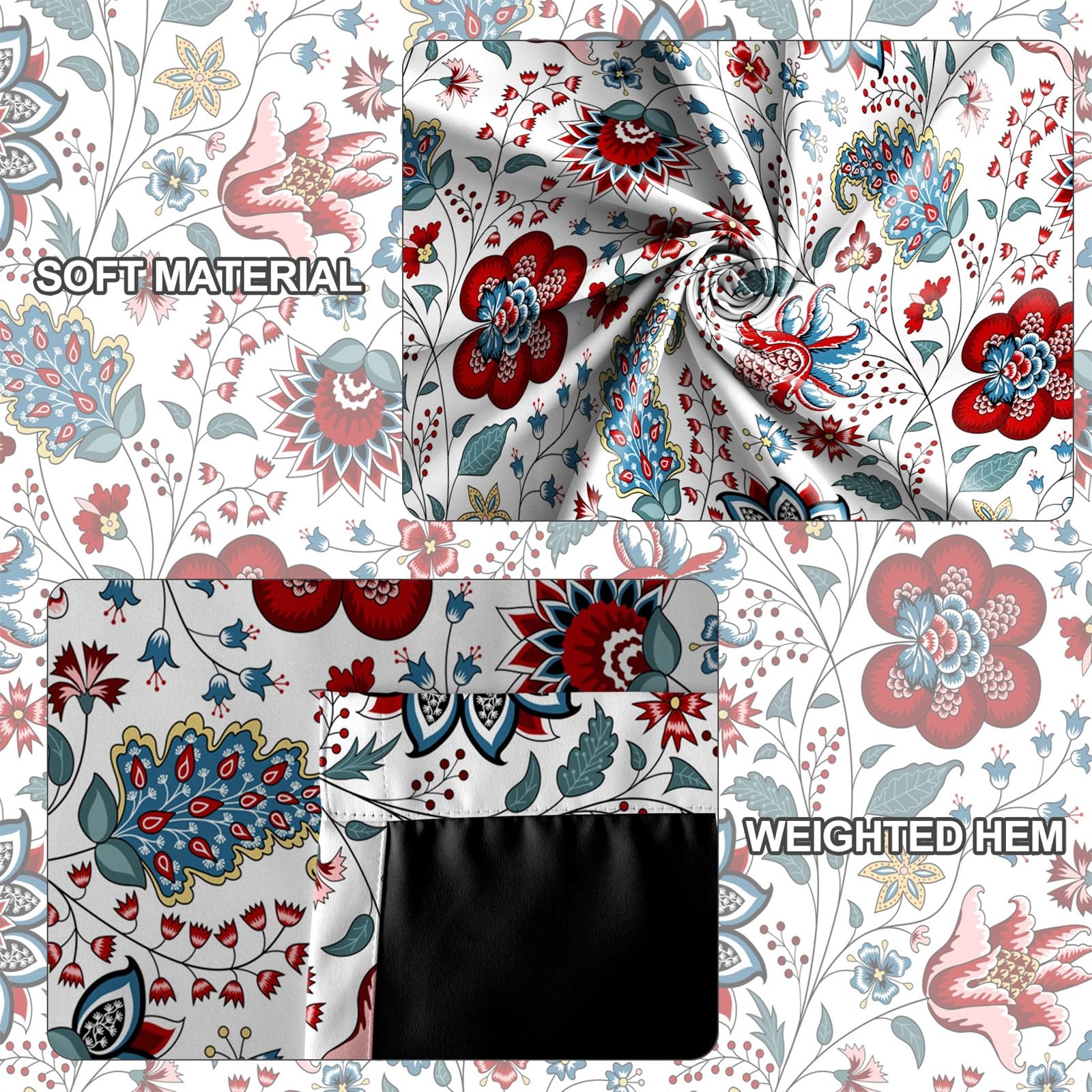 117x229cm Rideaux de Chambre occultants Floraux bohèmes, Rideaux de fenêtre isolés thermiquement imprimés de Plantes à Fleurs bohèmes traitements de fenêtre pour Salon 2 Panneaux