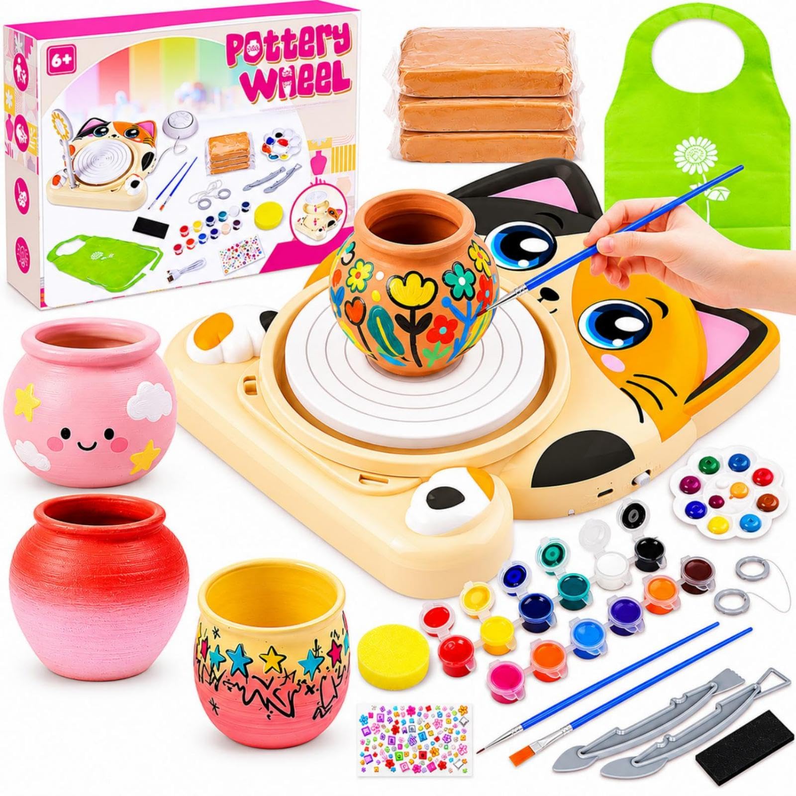 Funny CAT Pottery Wheel Kit for Kids Beginners Wheel with Foot