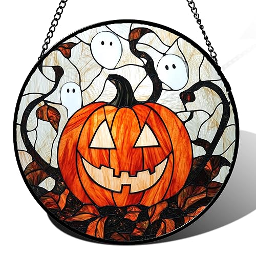 Stained Glass Window Hanging - Halloween Decorations Pumpkin Ghost Suncatcher
