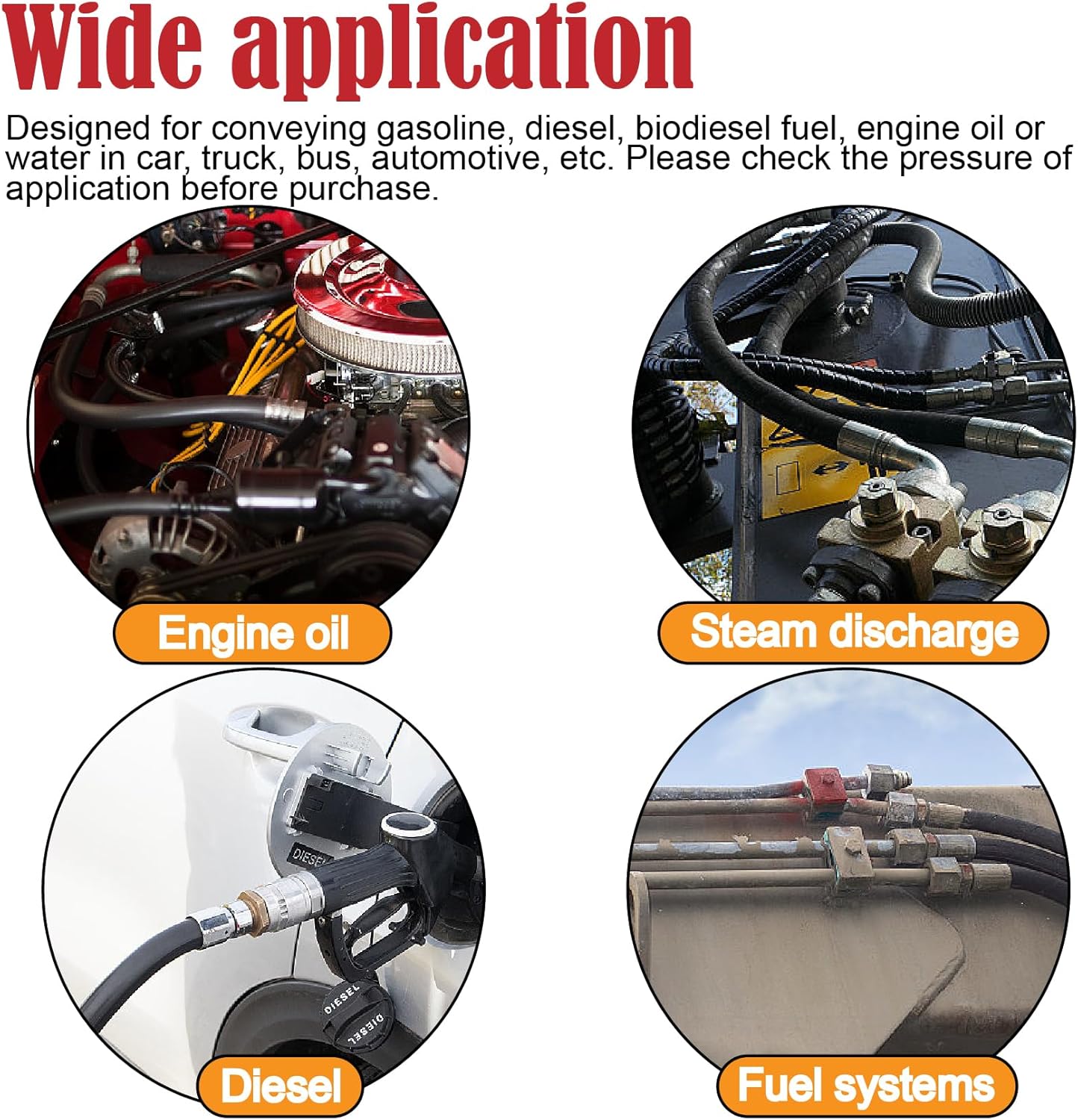 3/8 Inch 25Ft Fuel Line Hose Push Lock NBR Rubber SAE 30R7 300PSI with 10Pcs Clamps Used in Automobile Engines Fuel Systems