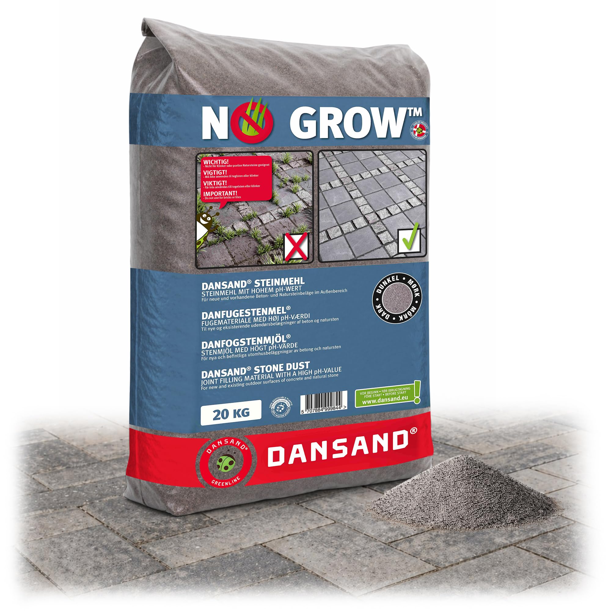 Dansand No Grow 20kg Easy Fix Brush in Jointing Paving Sand | Sand For Patio, Block Paving Sand, Suitable for All Paving Types - Grey