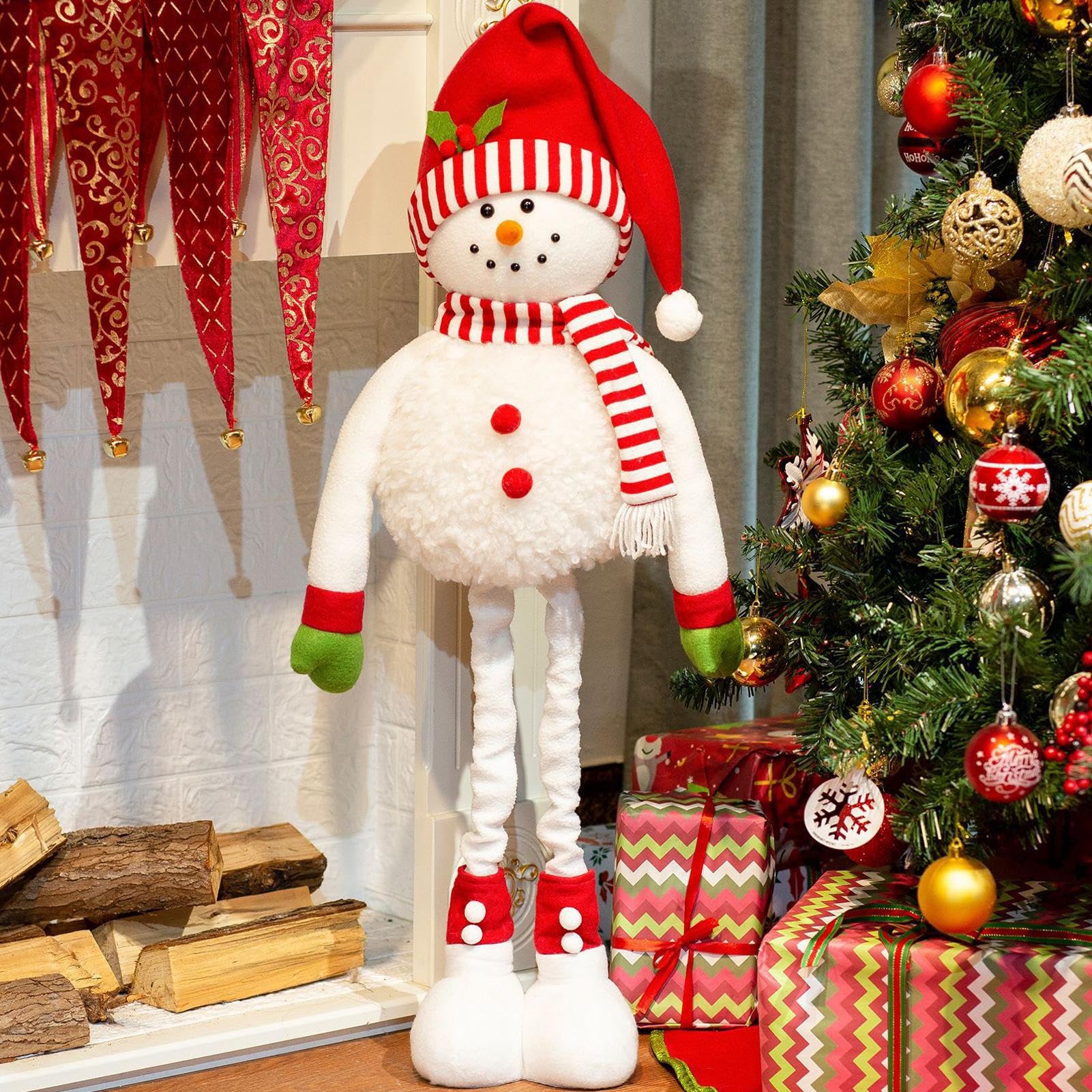 Pupazzo Di Neve In Peluche In Piedi Decorazioni per Centrotavola Natalizio