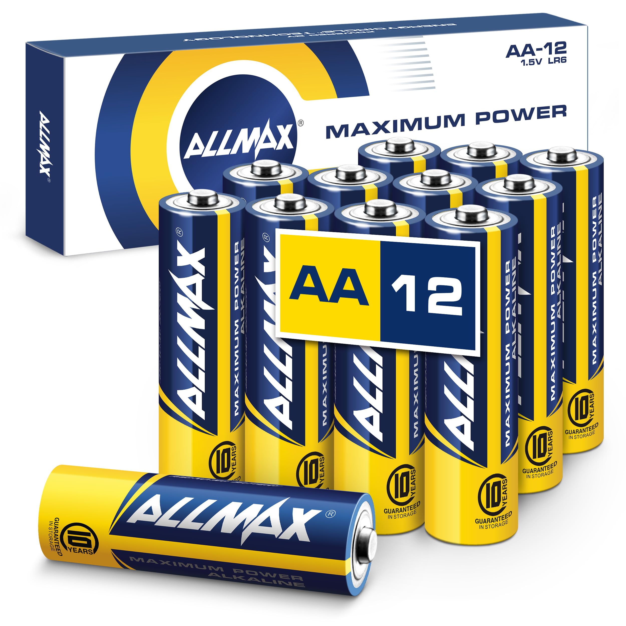 Allmax AA (LR6) Maximum Power Alkaline Double A Batteries (12 Count) – Ultra Long-Lasting, Leakproof Design, 10-Year Shelf Life, Maximum Performance (1.5V)