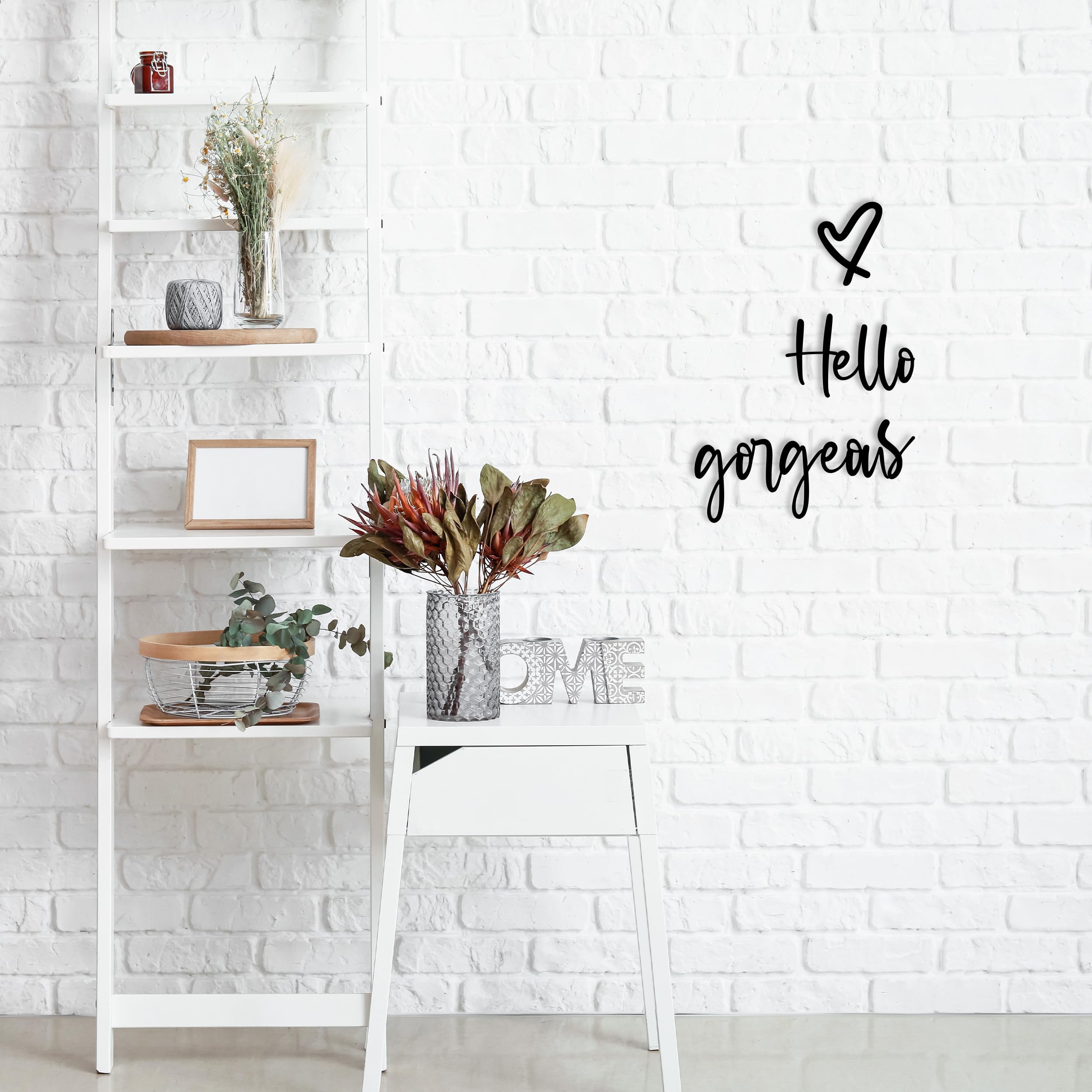 ESTART Scritta Hello Gorgeous – Decorazione Parete In Metallo Nero, 3 Pezzi (Ciao, Gorgeous, Cuore), Stile Farmhouse Per Casa