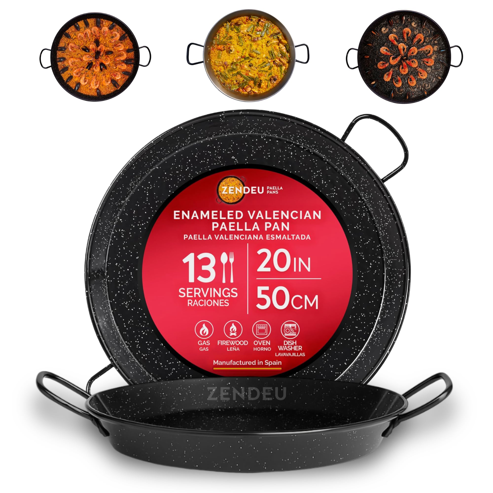 Condition photo showing New/Like New for paella pan from spain - authentic enameled carbon steel paella pan, large 20 inch (50 cm) | traditional paellera made in spain - durable enameled paella pans for 13 servings