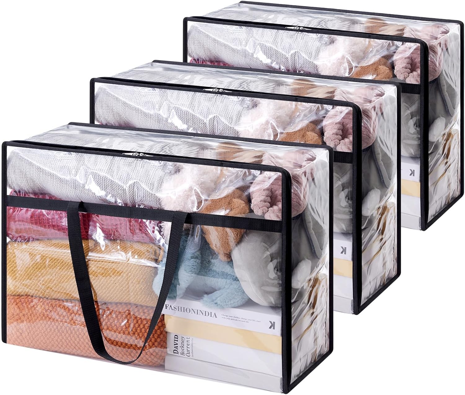 Lifewit 3 Pack Clear Clothes Storage Bags, 60L Plastic