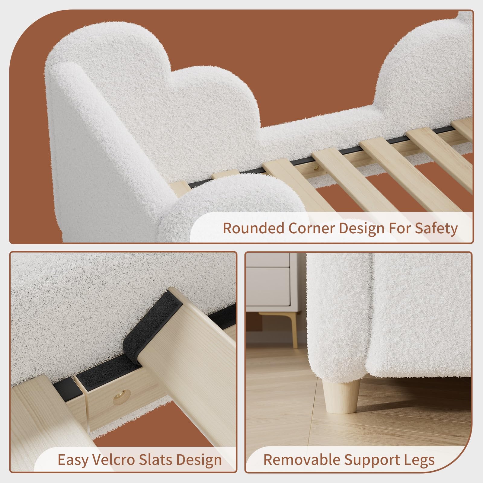 Ryuhic Toddler Bed, 140x70cm Soft Padded Kids Bed with Cloud-Shaped Safety Guardrails, Low Bed Frame for Girls Boys Children, Cot to Bed Transition (Mattress NOT Included) — view 4