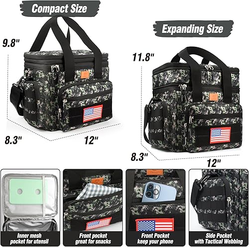 Miniatura 3 de Lonchera táctica de doble cubierta con correa para el hombro, lonchera grande a prueba de fugas y aislada, para hombres y adultos, turnos de