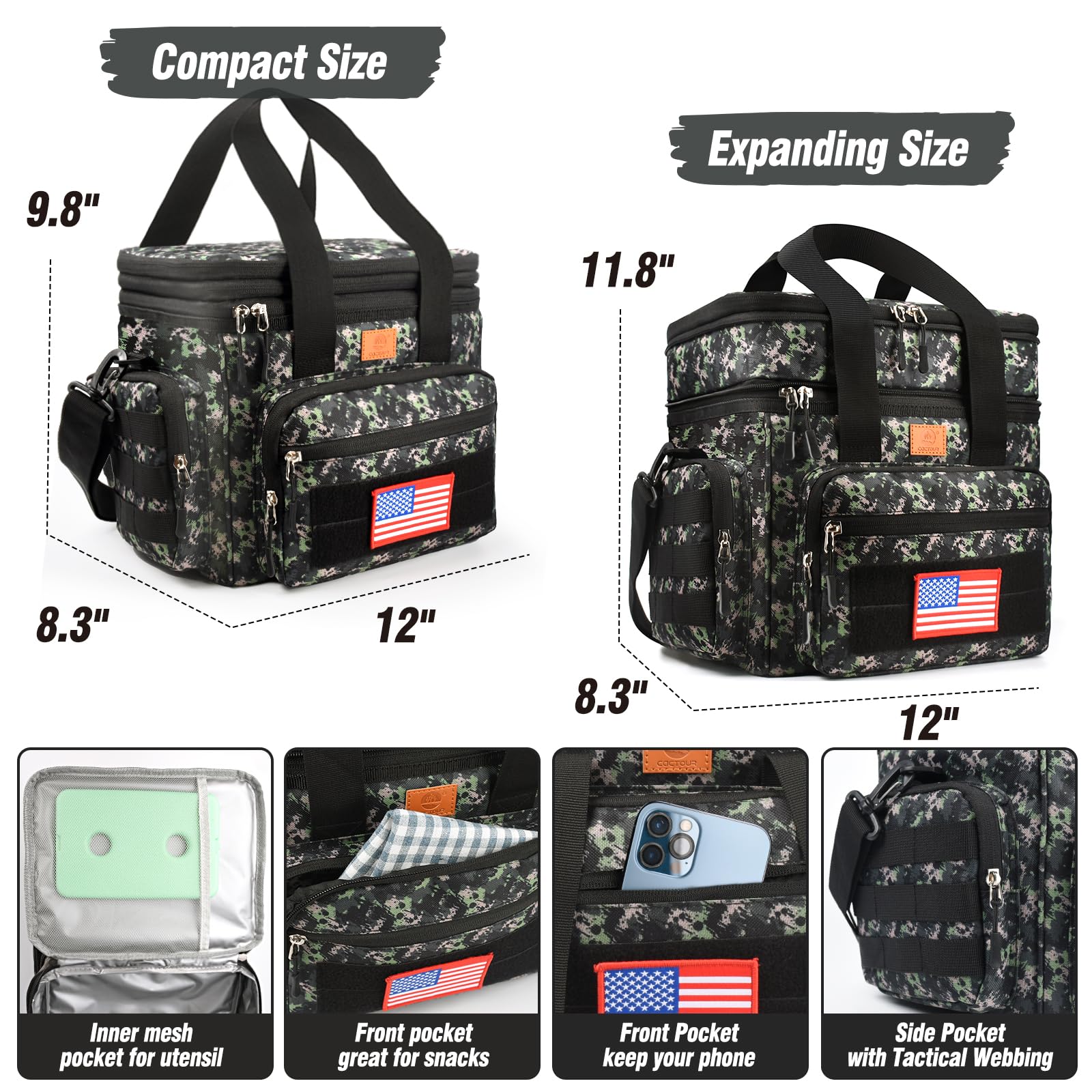 Tactical Lunch Box For Men | 20L Insulated Leakproof Cooler Bag With Shoulder Strap, Double Deck
