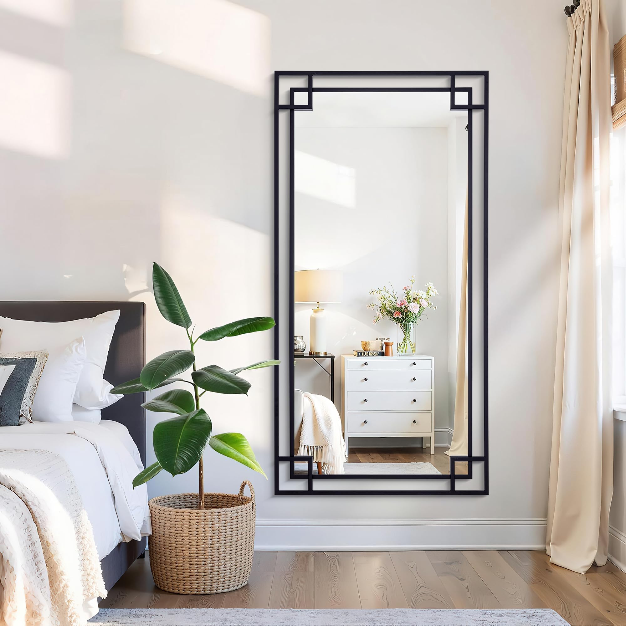 Chende Rectangular Black Mirror for Decor, 59''x30'' Large Living Room Mirror with Metal Frame, Modern Decorative Mirror for Bathroom Entryway, Horizontal/Vertical Hanging
