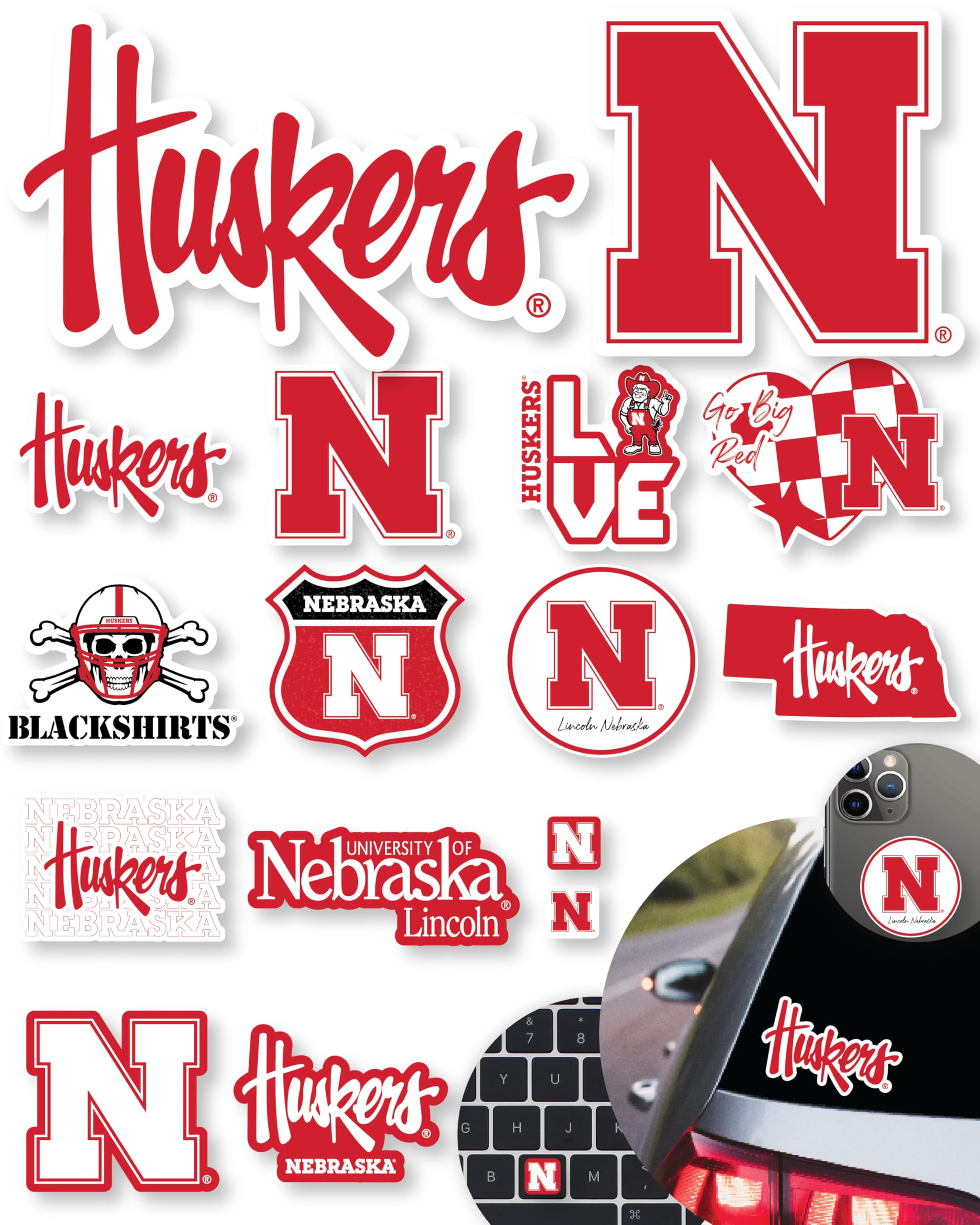 Nebraska Huskers Stickers &amp; Decals for Cornhuskers Car, Laptop, Phone 14 Pc