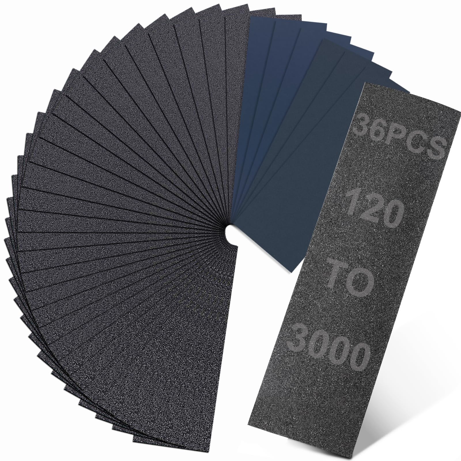 36Pcs Sandpaper 120 to 3000 Grit, Epehio Wet And Dry Sandpaper For Cars Walls Metal Wood Plastic, 9x3.6 Inch Coarse To Ultra Fine Assorted Sand Paper Sheets for Automotive Sanding Polishing Finishing