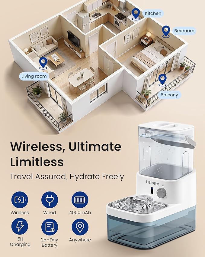 Fuente de Agua para Gatos sin Filtro Hziotta, 5.7L, Acero Inoxidable, Sin Bomba miniatura 6