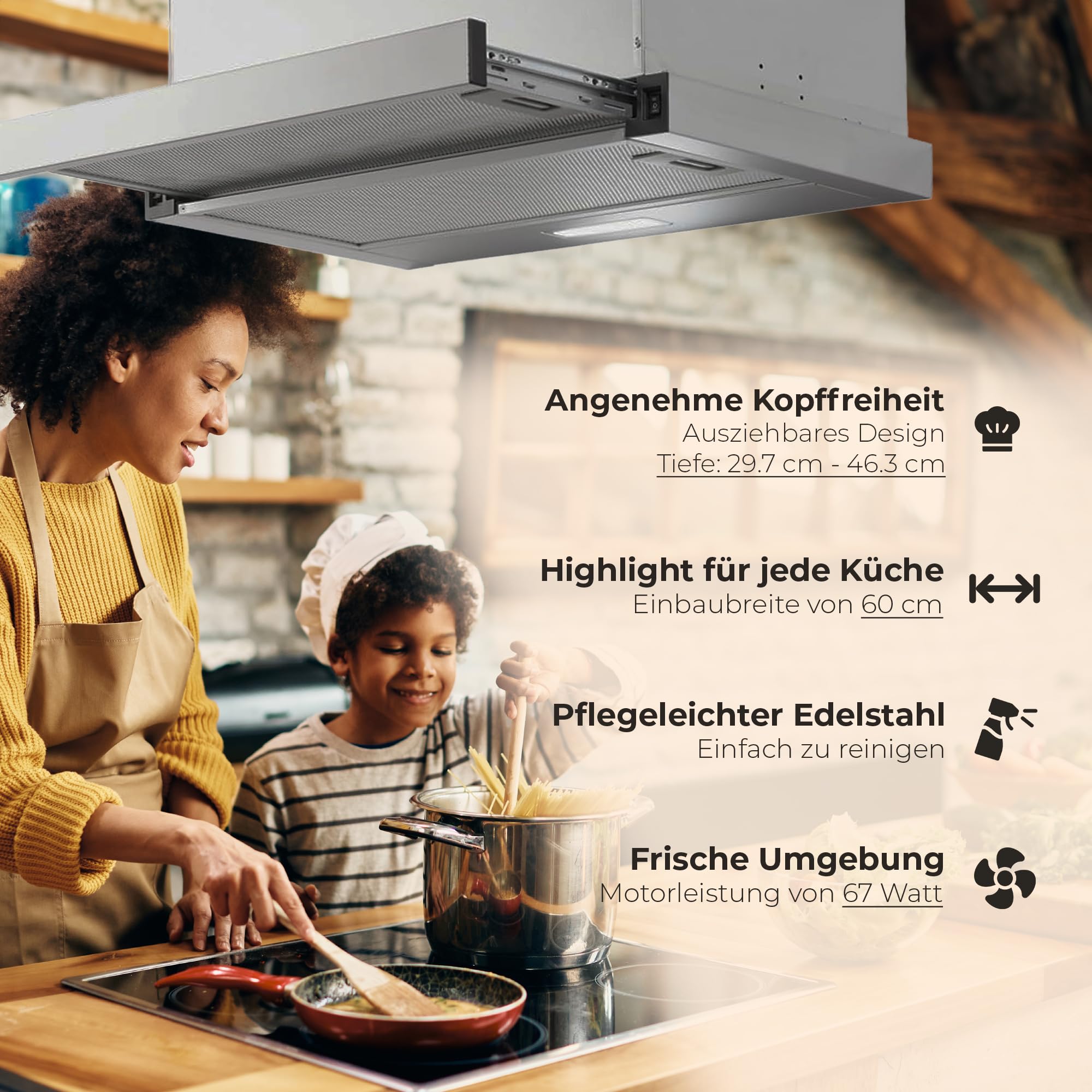 Yuna ALVA FS60B Dunstabzugshaube 60 cm 358 m³/h Edelstahl LED Umluft Abluft
