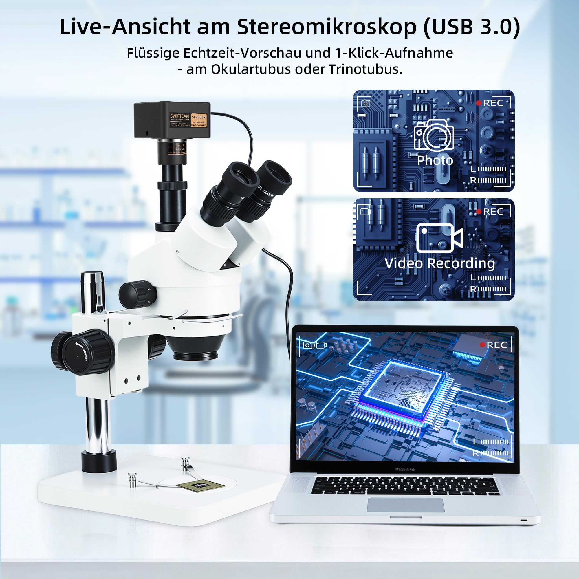Swiftcam SC2003R-CK Caméra 20 MP USB 3.0 C-Mount 0.5× Réduction Optique pour Microscopes