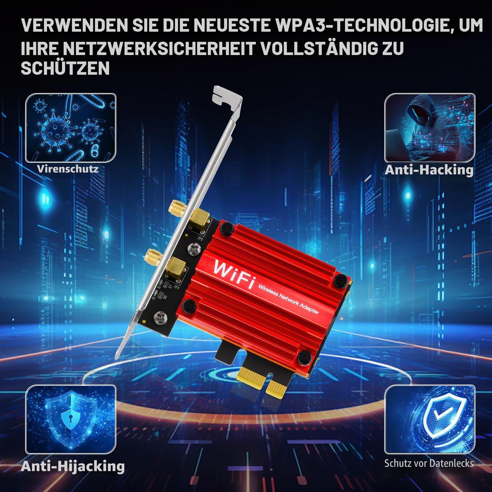 Eightwood WLAN Karte WiFi 6E Intel AX210 Bluetooth 5.3 WLAN Netzwerkkarte WLAN PCI-E Karte 6G/5G/2.4G Tri Band WiFi 6E Karte 5374 mbit/s mit Wi-Fi 6E Antenne + CD für PC Windows 11/10 (64 bit) Laptop