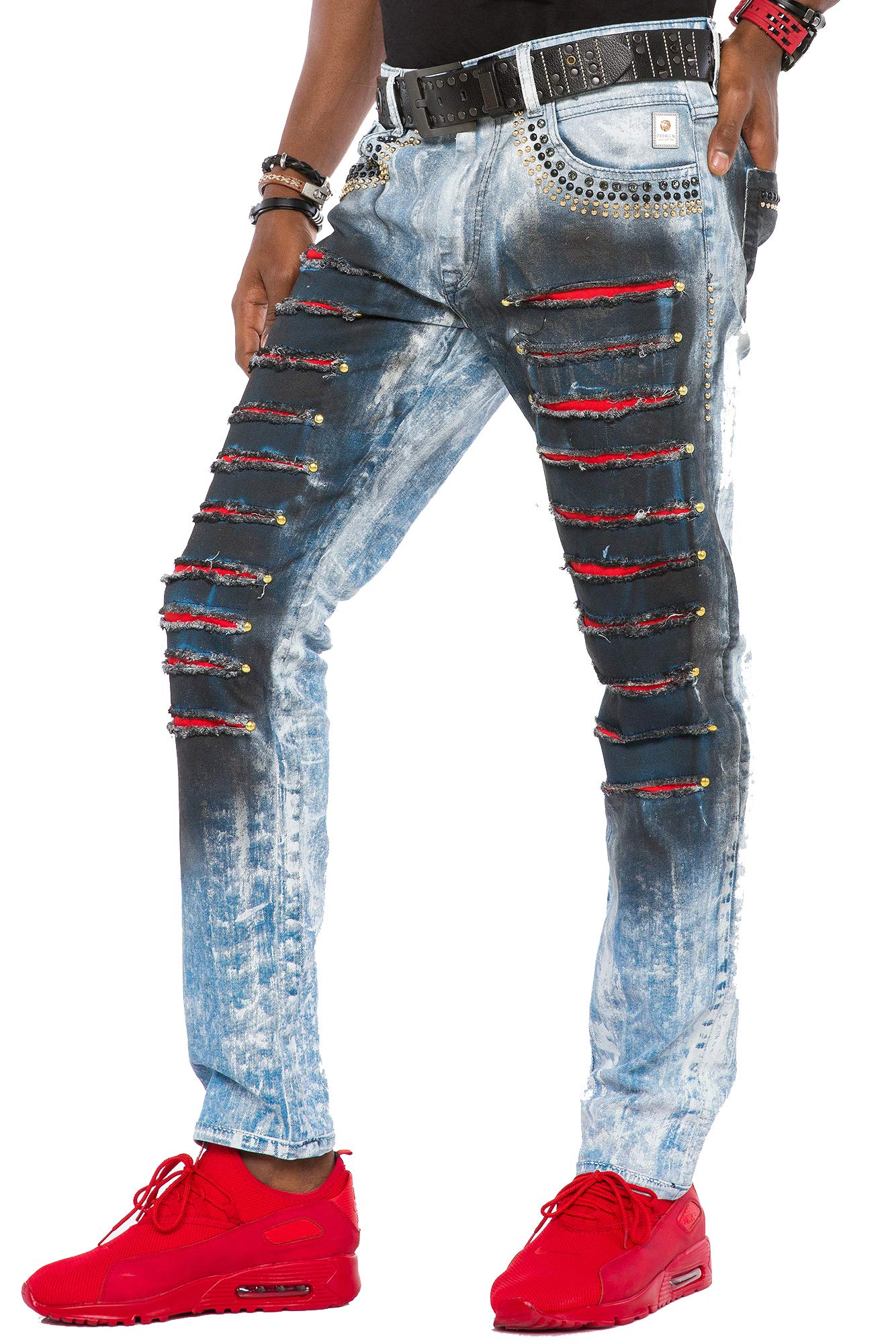 Cipo & Baxx Herren Jeans Hose | Destroyed & Ripped Denim | Biker Style | Patches & Nieten | Slim, Regular & Straight Fit