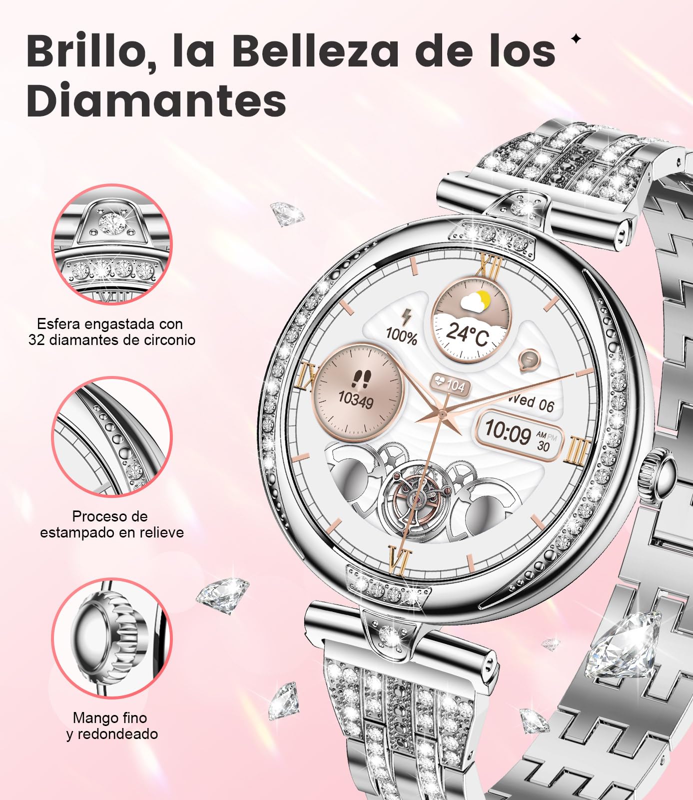 Reloj Inteligente Mujer con Llamadas Bluetooth, Pantalla AMOLED 1.19" HD,Monitor de Ritmo Cardíaco y Sueño,SpO2, 100+ Modos Deportivos,IP68 Resistente al Agua,Smartwatch Compatible con Android y iOS