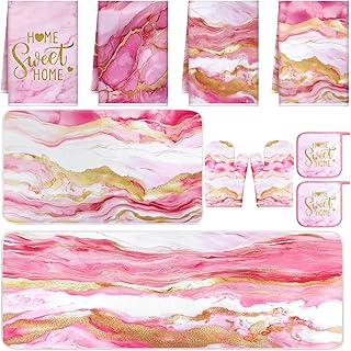 12 Pink Kitchen Ideas for Soft Playful Charming Style 76 10 Pcs Christmas Marble Farmhouse Kitchen Decor Accessories Set Marble K...