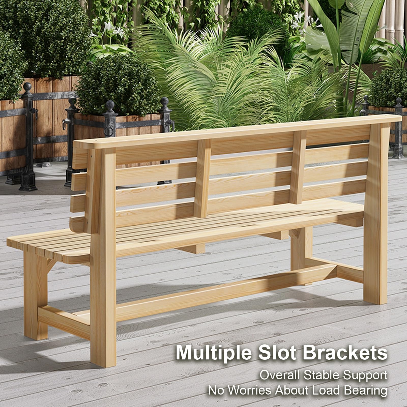 Panche da Giardino, Panchina da Giardino con Schienale per 2-4 Adulti, Carico Massimo 300 kg, Panca Legno Esterno per Cortile, Terrazza, Prato, Parco(Brown,180cm/71in)