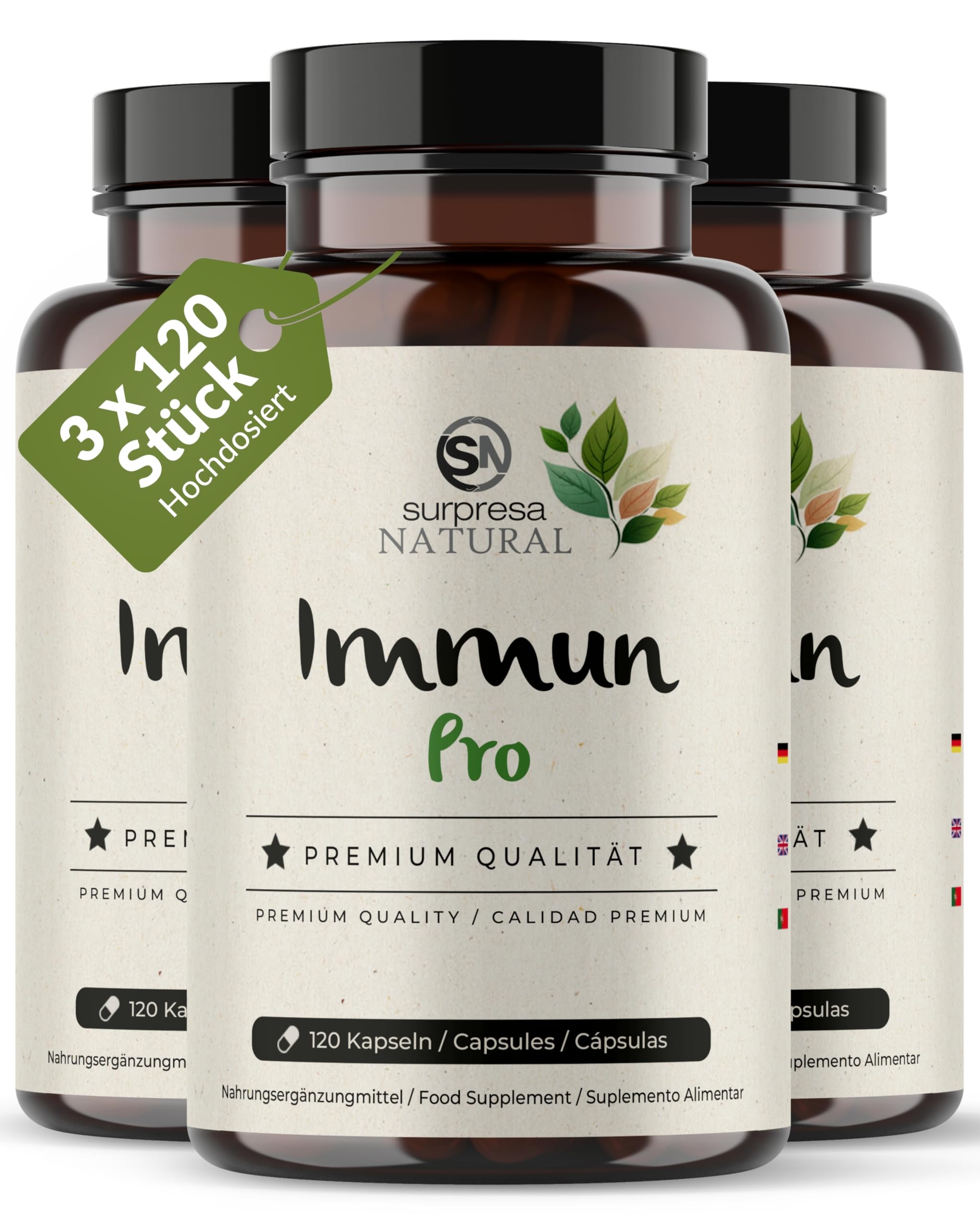 12 in 1 Immun Pro I 3x 120 Kapseln I Multivitamin Booster hochdosiert I Vitamin A, B6, B9, B12, C, D, Eisen, Kupfer, Selen, L-Histidin, Astragalus & Zink I vegane Multivitamin Kapseln