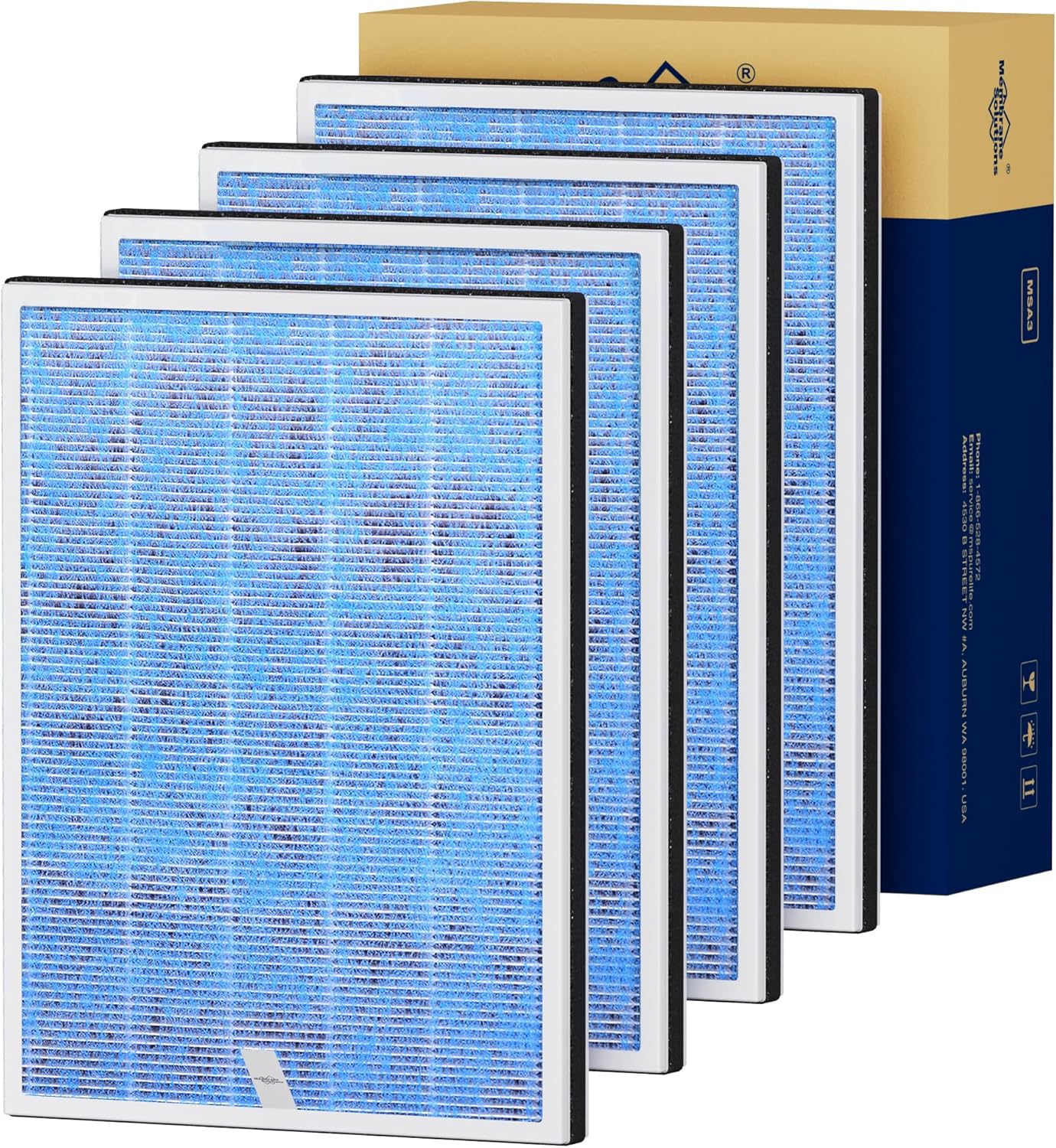 Membrane Solutions MSA3/MSA3S Genuine Original Air Purifier Filter Replacement 4 Pack, Upgraded 4-in-1 H13 True HEPA Filter