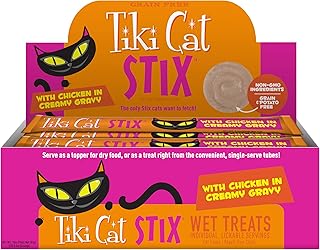 Tiki Cat Stix Wet Mousse Treats, Single Serve Indulgent Lickable Treat or Dry Food Topper, with Chicken in Creamy Gravy, 0.5 oz. Pouch (Pack of 20)