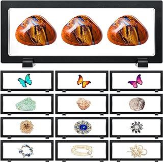 Harloon 12 Pcs 3D Floating Display Stand Floating Display Case Transparent PE Jewelry Storage Box Suspension Frame for Challenge Coins AA Medallions Specimens Chip(9.1 x 3.5 x 0.8 Inch)