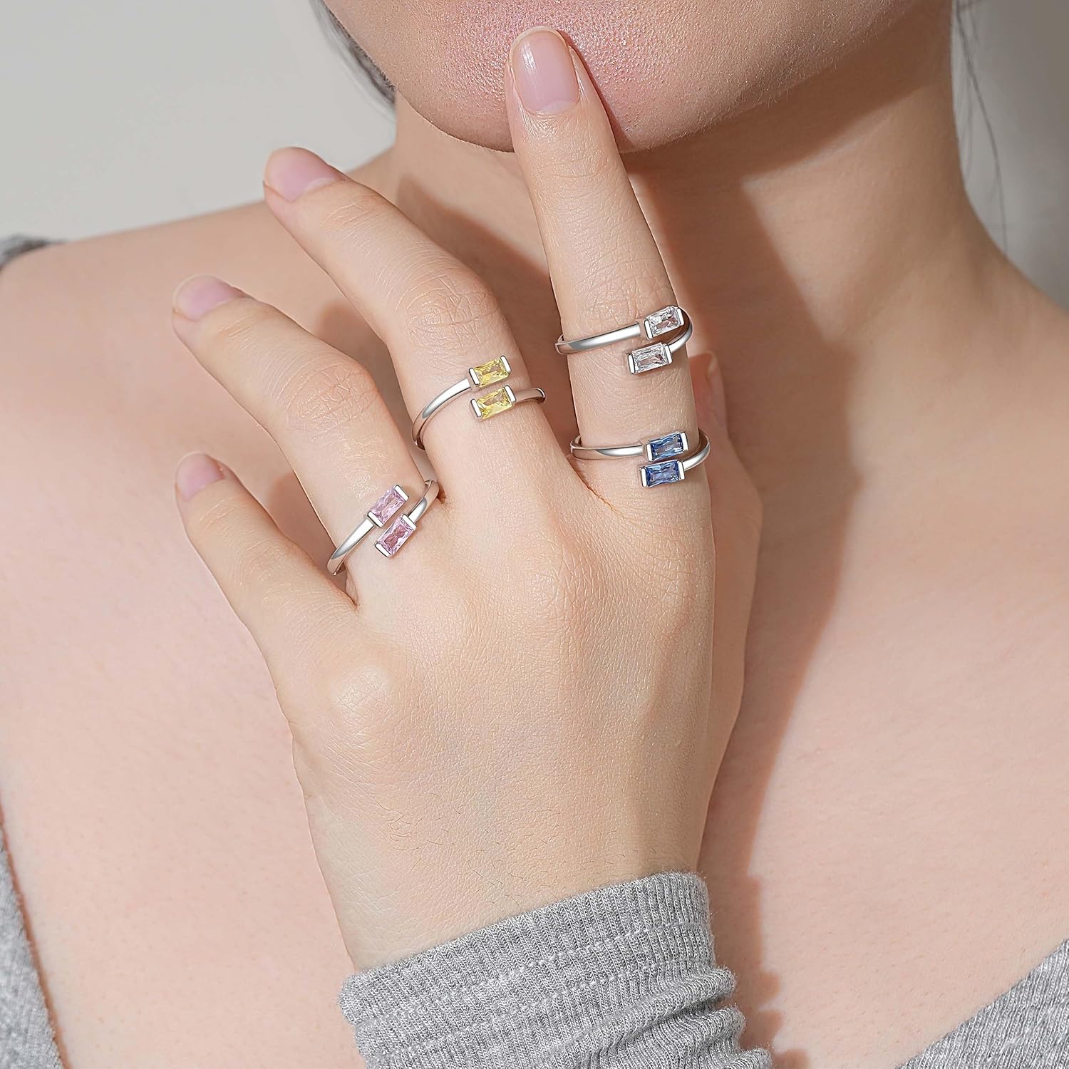 925 Sterling Silver Birthstone Rings for Women Dainty Adjustable Stackable Ring Engagement Wedding Promise Rings Birthday Christmas Valentines Jewelry Gift - Image 5