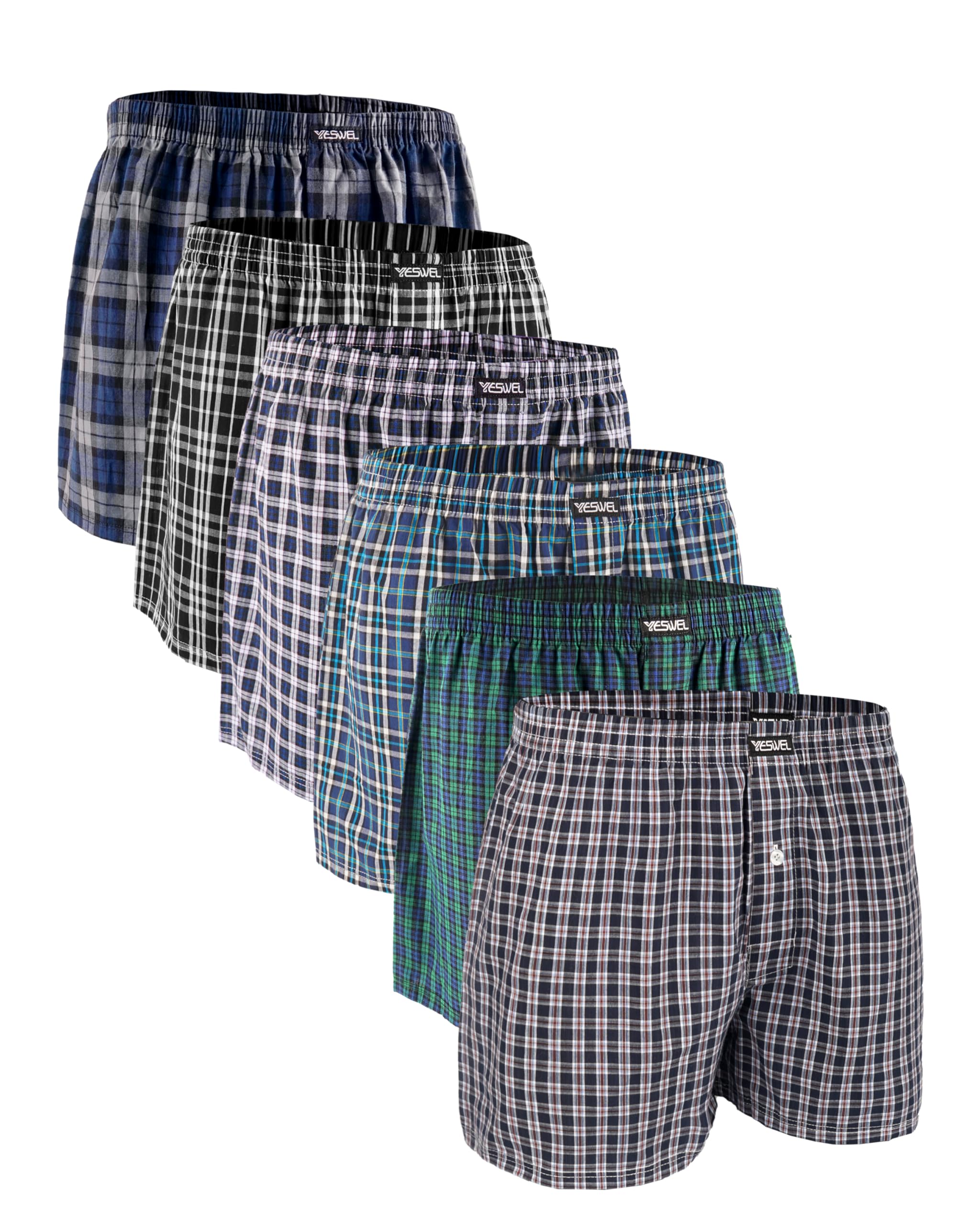 YESWEL Boxershorts Herren 6er Pack, 100% Baumwolle American Unterhosen, Atmungsaktive Unterwäsche, Weit Retroshorts Männer (Mehrfarbig 03, XXL)