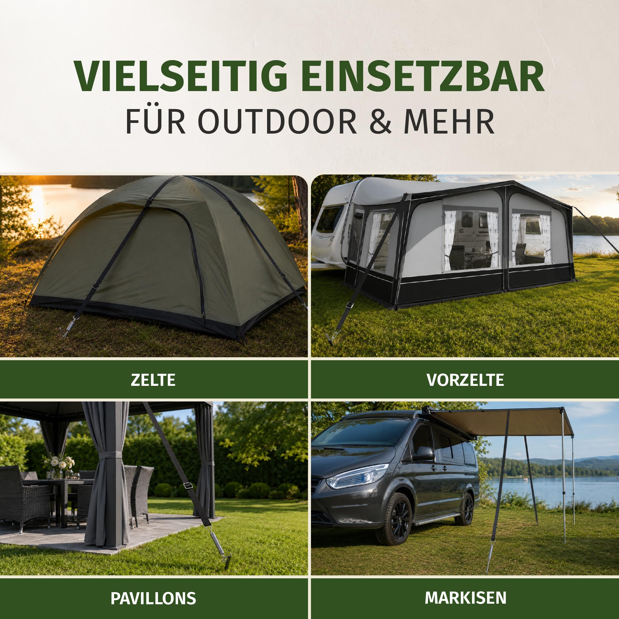 Moritz Correa de seguridad para tormentas de 13 m – Kit de sujeción para camping con resorte y clavijas – Juego de cuerdas para toldo, sombrilla, caravana y autocaravana – Resistente a la intemperie