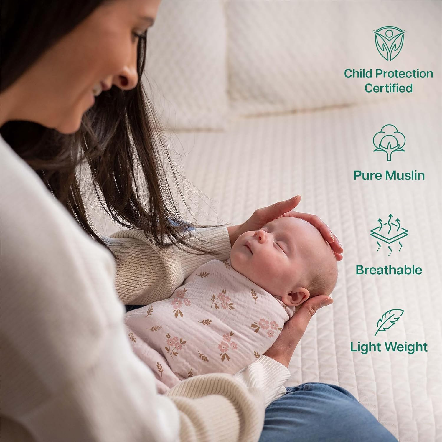 Muslin Swaddle Blankets 2 Pack – 47" x 47" Soft & Breathable Muslin Baby Blanket for Newborns, Large Swaddle Blanket for Sleeping, 100% Cotton, Multi-Use Baby Swaddling for Boys & Girls - Image 2