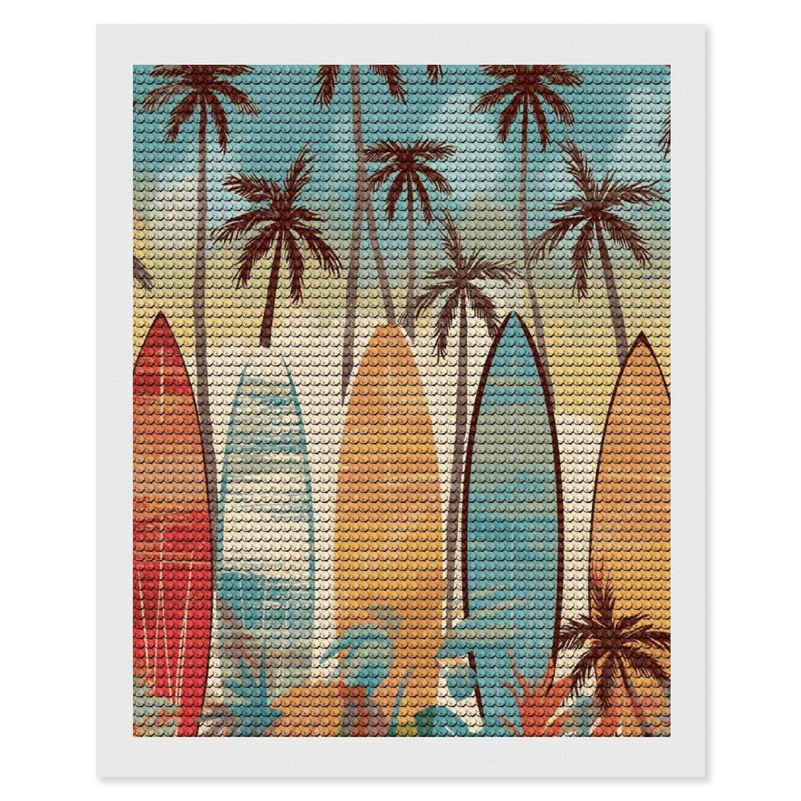 LDGSUPH Surfboard Palm Tree Diamond Painting Kits for Adults Paint with Diamond Pictures Art DIY Full Drill Diamond Dots Painting Personalized Diamond Photo for Home Wall Decor Gift 16"x20"