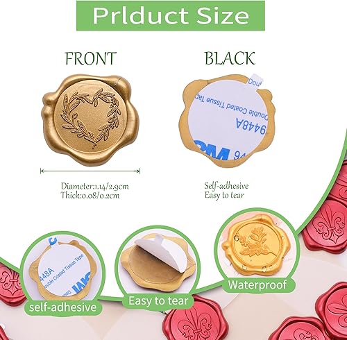 Miniatura 6 de SWANGSA 50 calcomanías de sello de cera de tulipanes, calcomanías de sellado de sobres de invitación de fiesta de boda de oro antiguo autoadhesivas
