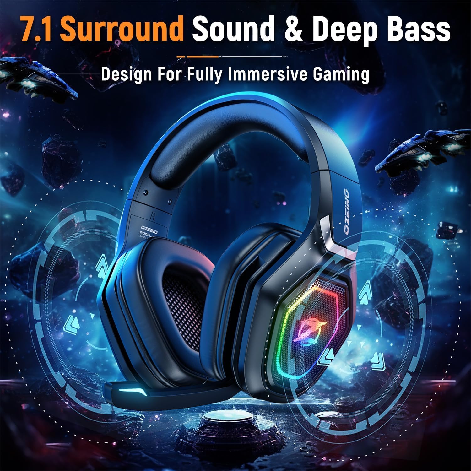 Ozeino Wireless Gaming Headset, RGB - Image 3
