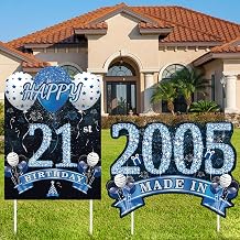 2Pcs Birthday Yard Signs,21st Birthday Decorations for Him | Blue Silver Happy 21 Birthdays Sign Made in 2005 Lawn Signs With Stakes,Weatherproof Outdoor Twenty-one Year Old Decor